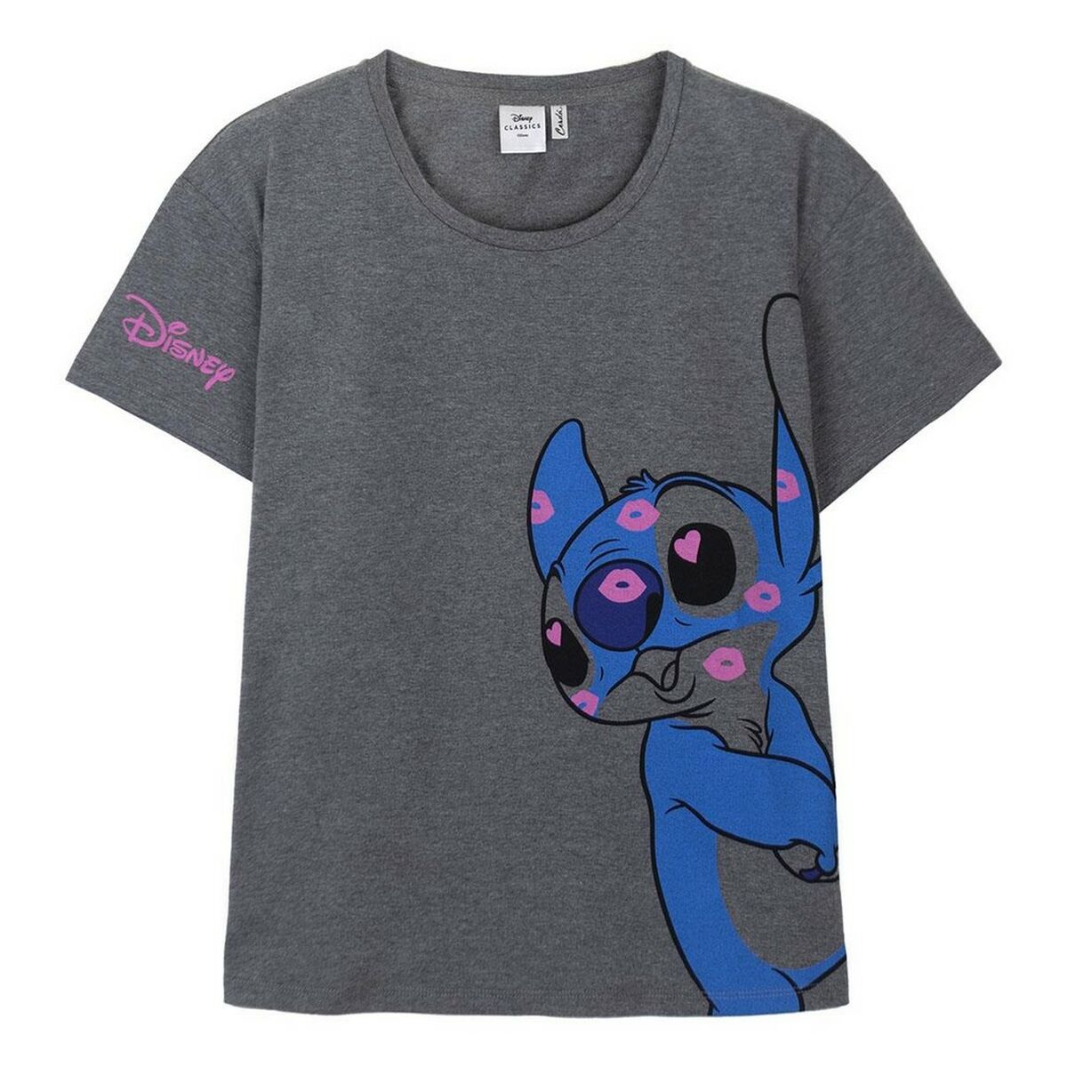 Camiseta de Manga Corta Mujer Stitch Gris oscuro Gris